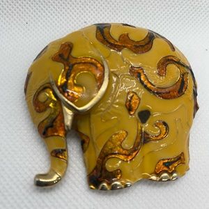 Vintage Amber & Yellow Elephant Brooch with Gold Details